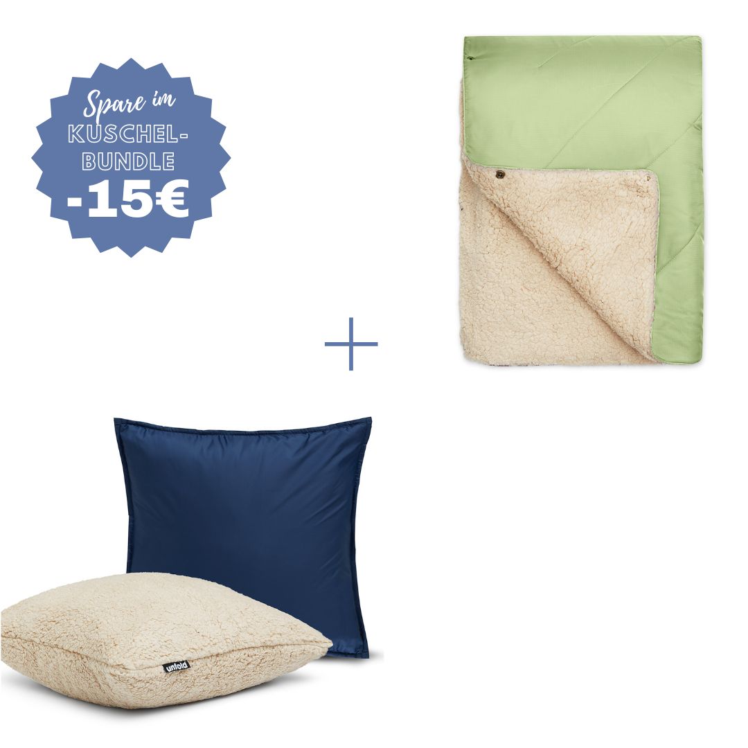 #farbe Kuscheldecke_salbei #farbe Kissenbezug_dunkelblau